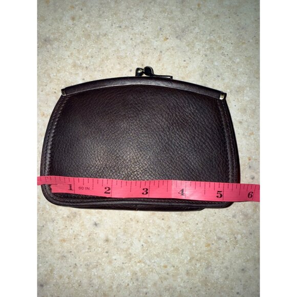 Vintage Fossil Kiss Lock Genuine Brown Leather Card Holder Coin Purse Wallet - Picture 14 of 15